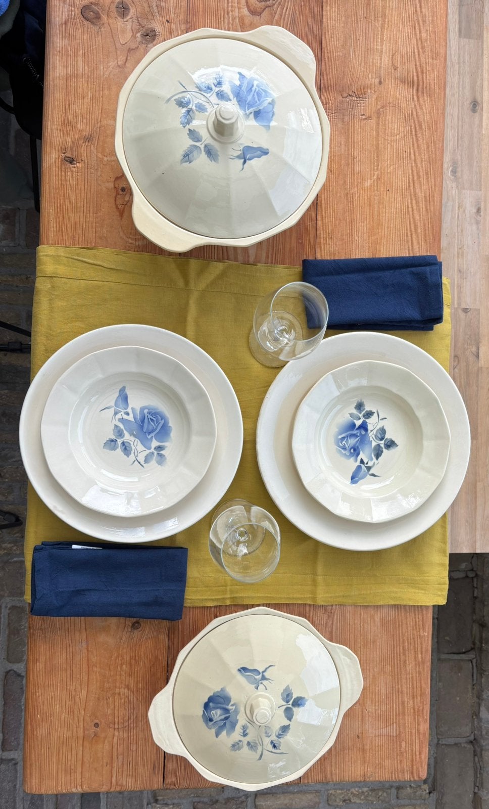 Frans Servies Digoin Sarreguemines "Rose Bleue" 28-delig, Antiek en Kunst, Ophalen of Verzenden