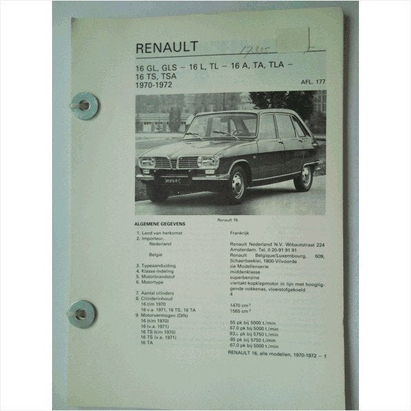 Renault 16 Vraagbaak losbladig 1970-1972 #1 Nederlands, Ophalen of Verzenden, Gelezen, Renault