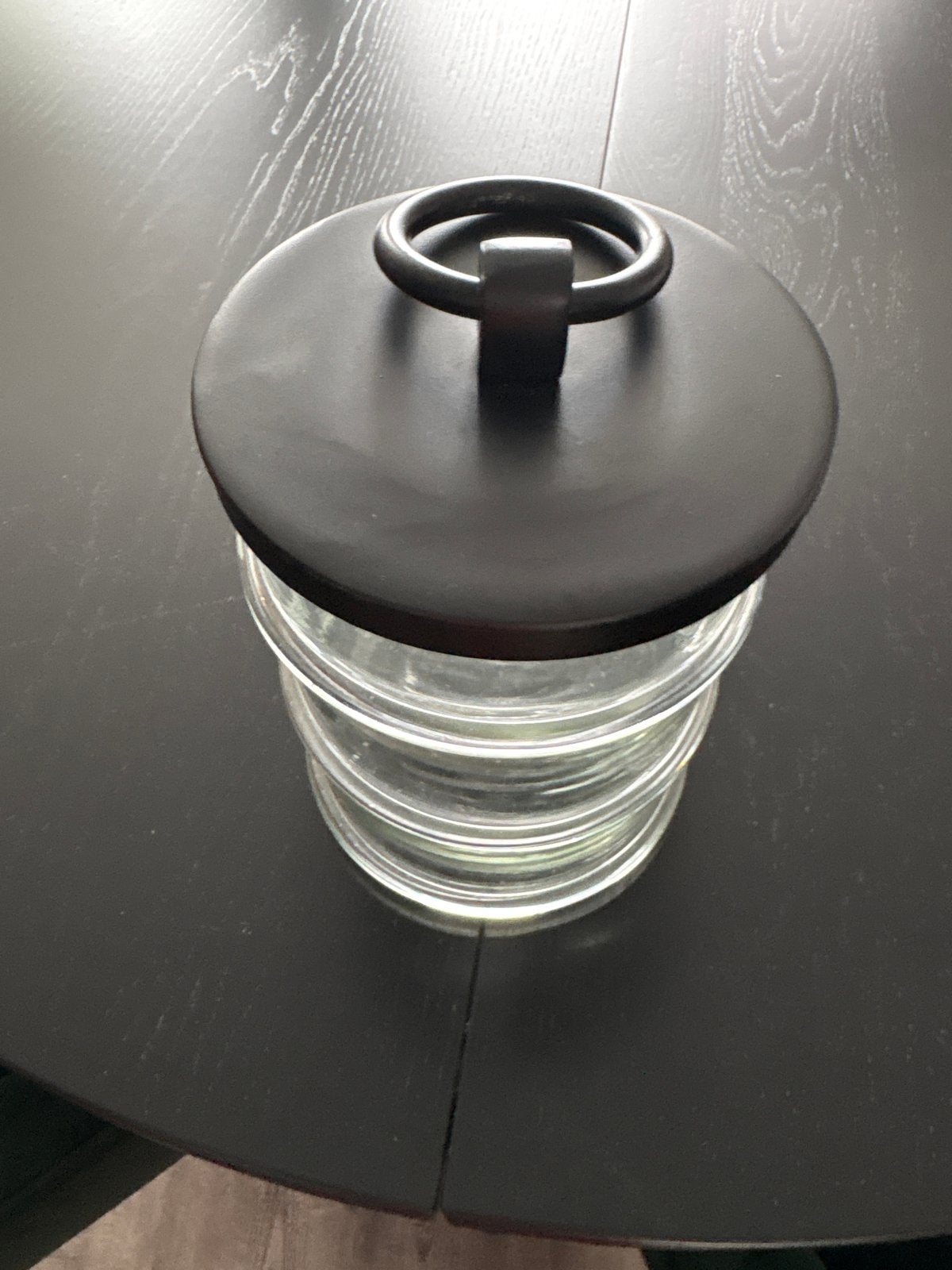 Riviera Maison Voorraadpot Glas met Zwart Deksel, Huis en Inrichting, Ophalen, Glas, Zo goed als nieuw, Riviera Maison