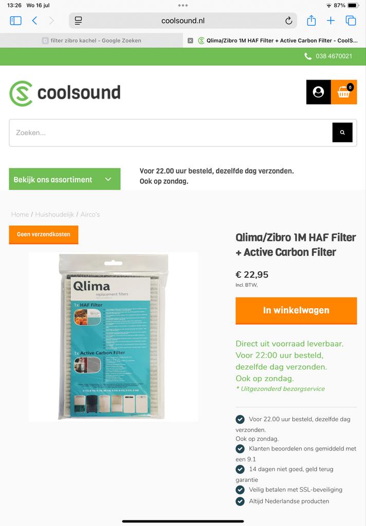 Carbon filter voor Zibro kachel - 1M HAF + Active Carbon, Ophalen of Verzenden, Nieuw