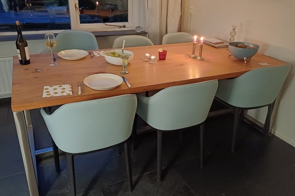 prachtige lichtblauwe stoelen Vitra softshell, Huis en Inrichting, Ophalen, Gebruikt, Blauw, Stof
