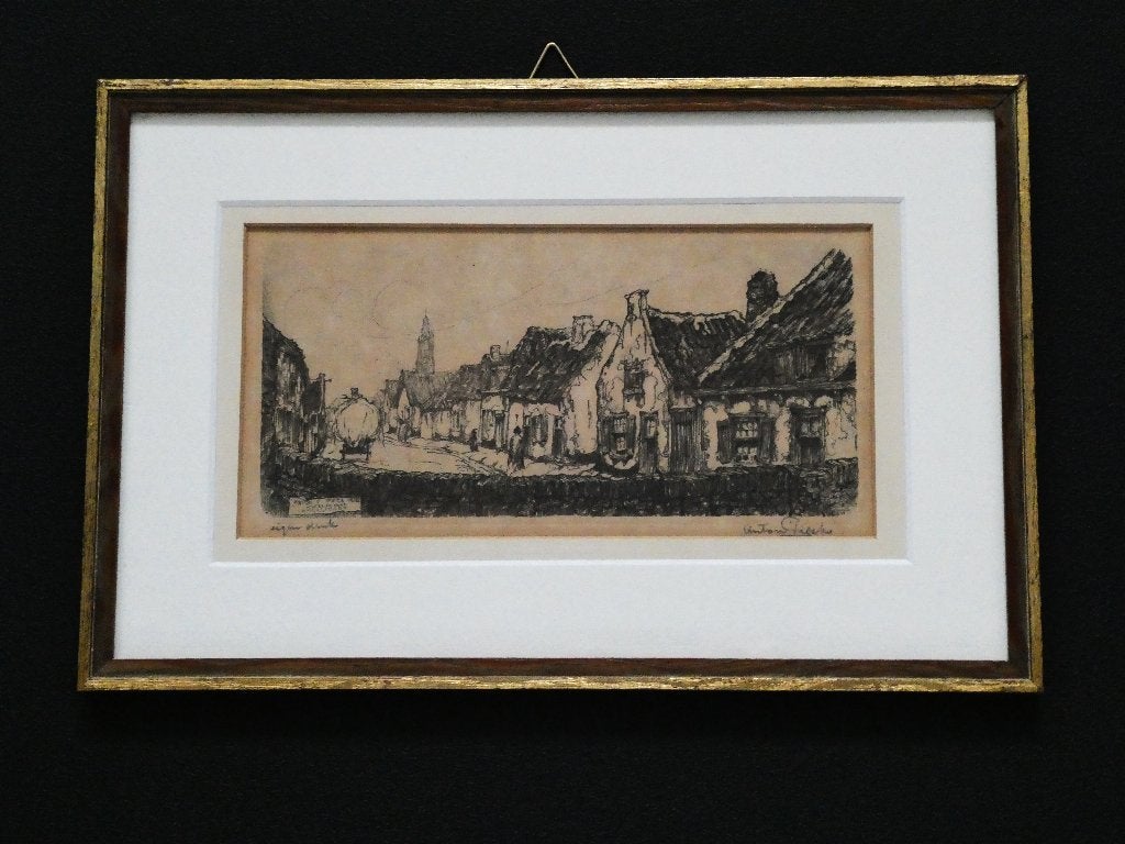 Originele ets Anton Pieck 1918 Achter de Kamp Amersfoort, Antiek en Kunst, Kunst | Etsen en Gravures, Ets, Stadsgezicht, Ophalen of Verzenden