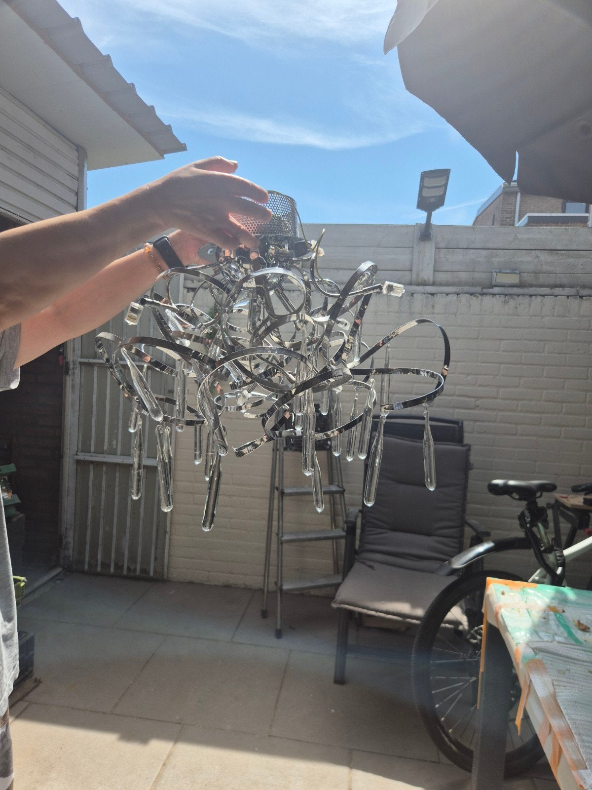 Moderne Chroom Hanglamp met Glas/Kristal, Doe-het-zelf en Verbouw, Metalen, Ophalen