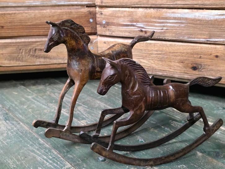 2 prachtige vintage bronzen hobbelpaarden art deco, Ophalen of Verzenden