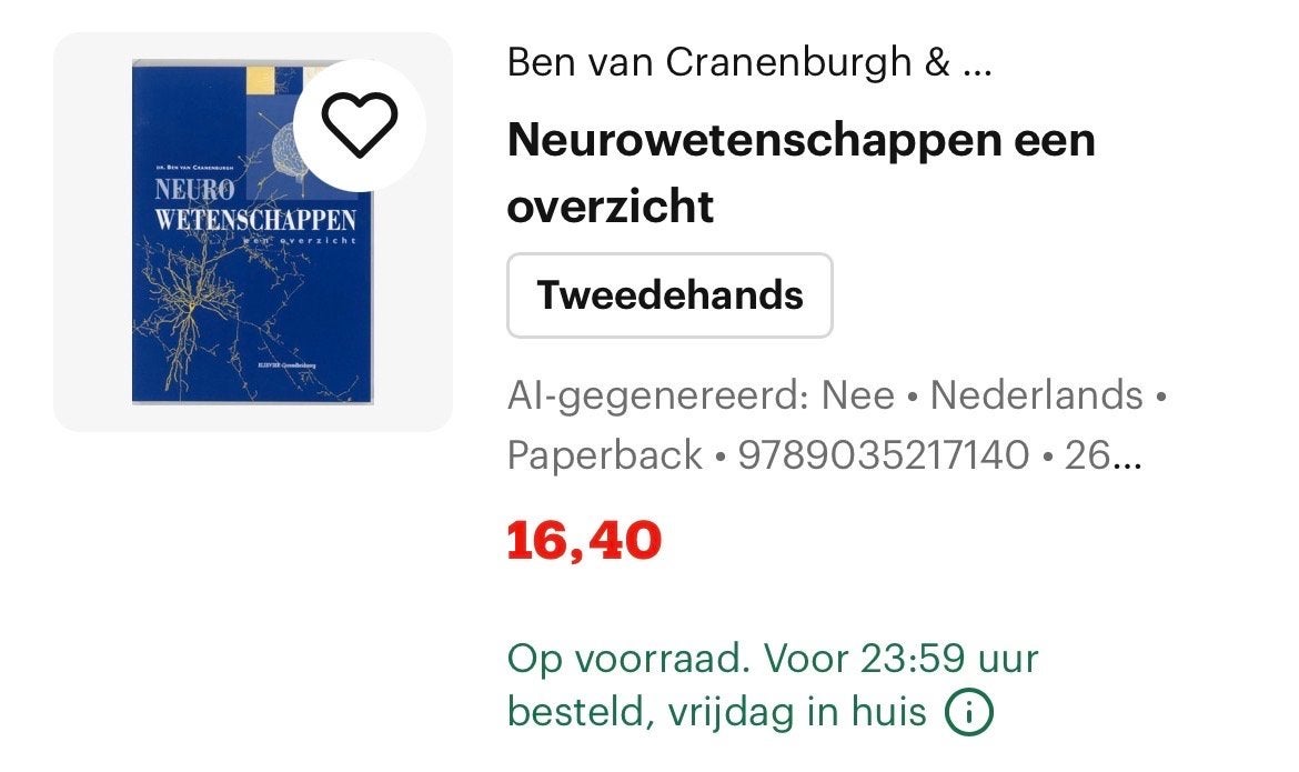 Neurowetenschappen een overzicht - Ben van Cranenburgh, Ophalen of Verzenden, Beta, Zo goed als nieuw, HBO