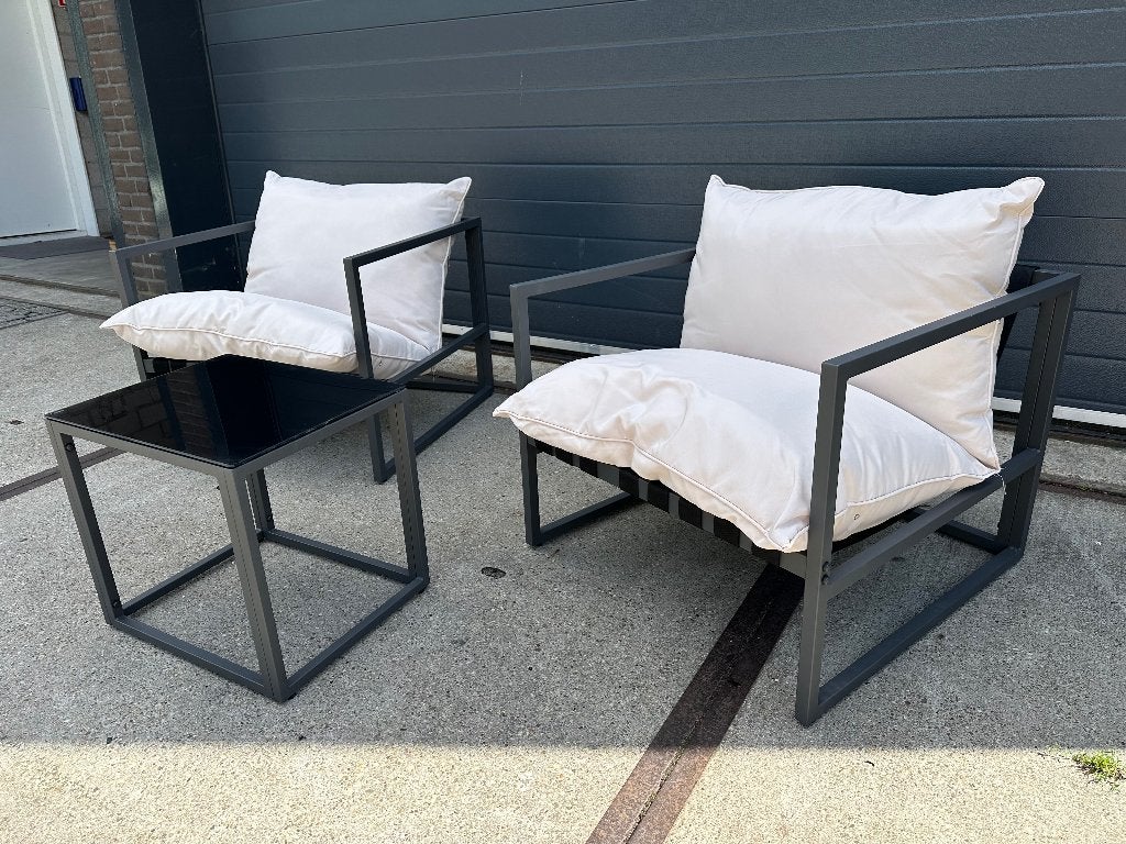 Nieuwe design Tuin loungeset, zwart, 3 delig, Tuin en Terras, Bijzettafel, Loungeset, Ophalen, 2 zitplaatsen