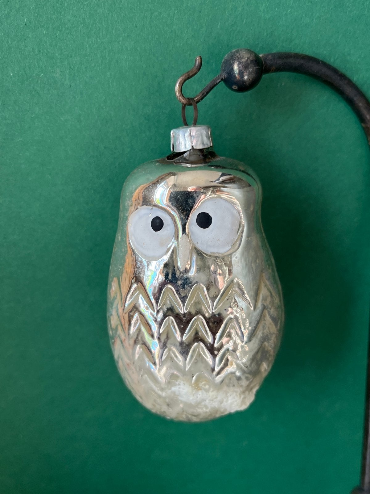 Oude zilveren glazen kerstbal (nr 61): uil, Gebruikt, ., Ophalen of Verzenden, .