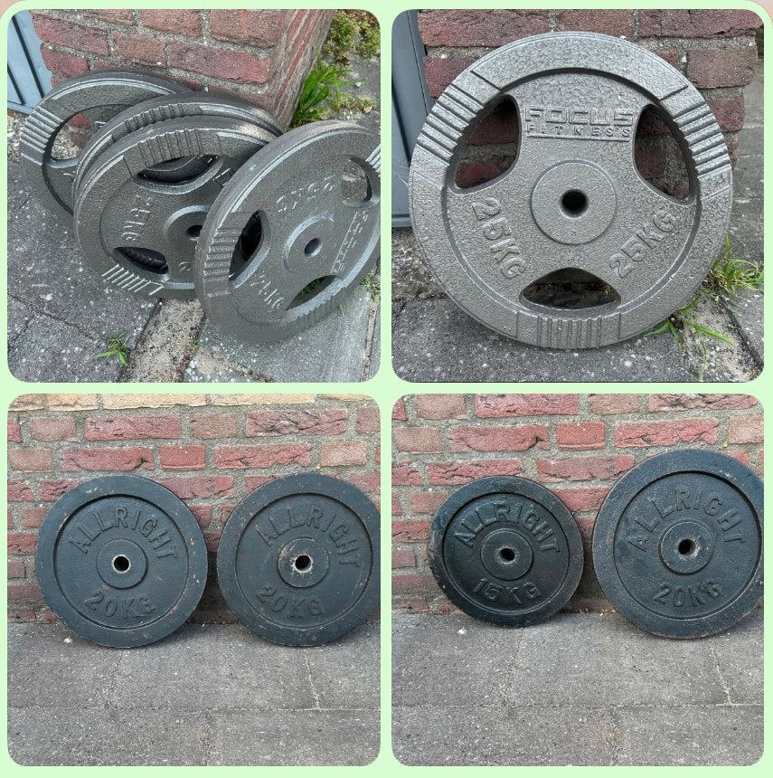 Diverse stalen schijven 15 , 20 en 25 kilo 30 mm ‼️BIEDEN‼️, Ophalen, Zo goed als nieuw