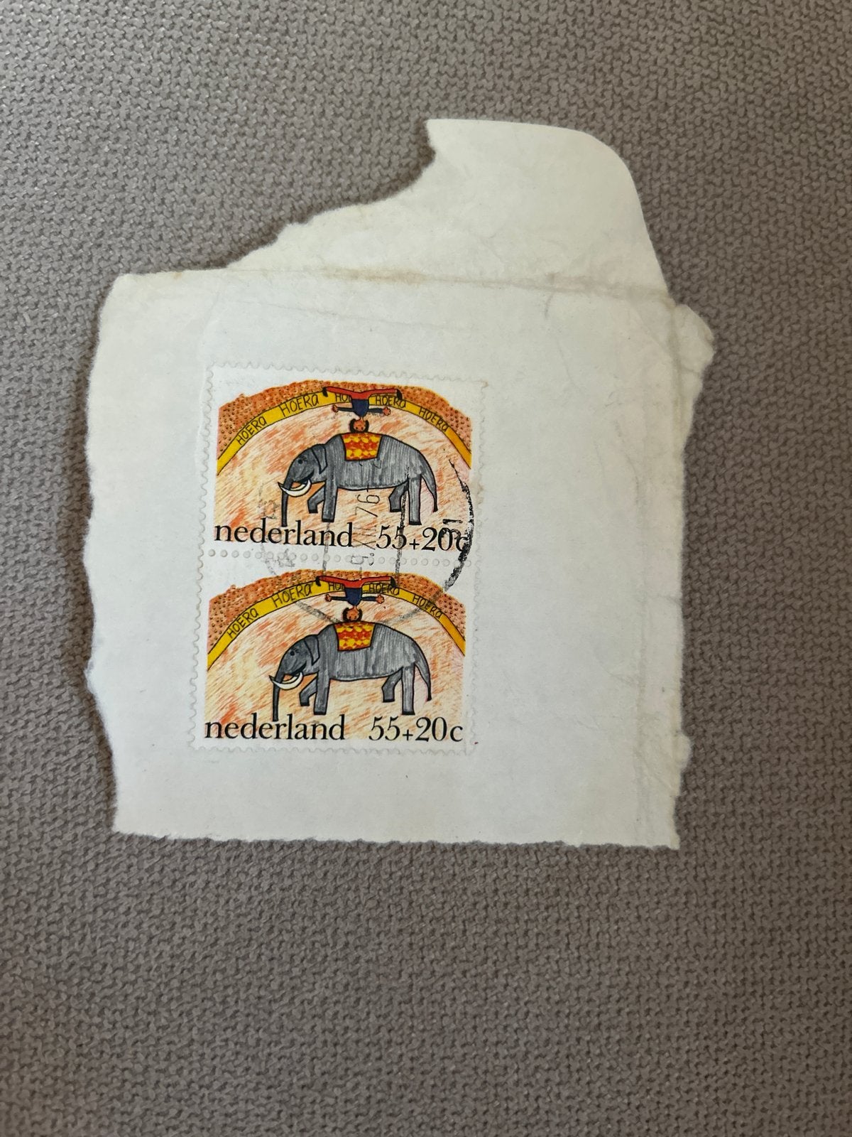 Nederlandse postzegels olifant 55+20c (2 stuks), Postzegels en Munten, Postzegels | Nederland, Ophalen of Verzenden, Na 1940, Gestempeld