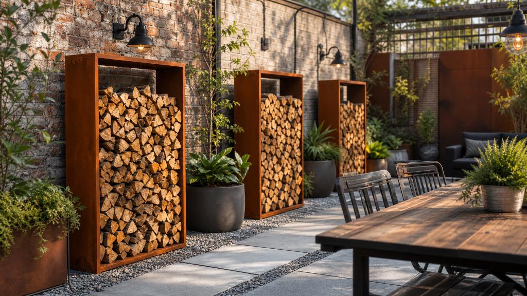 Houtopslag cortenstaal nieuw, Tuin en Terras, Haardhout, Blokken, Minder dan 3 m³, Ophalen of Verzenden
