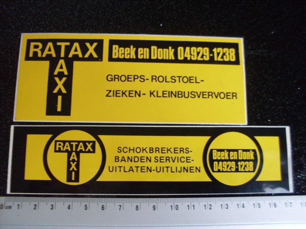 2x sticker ratax taxi beek en donk logo schokbrekers, Verzamelen, Verzenden, Zo goed als nieuw, Bedrijf of Vereniging