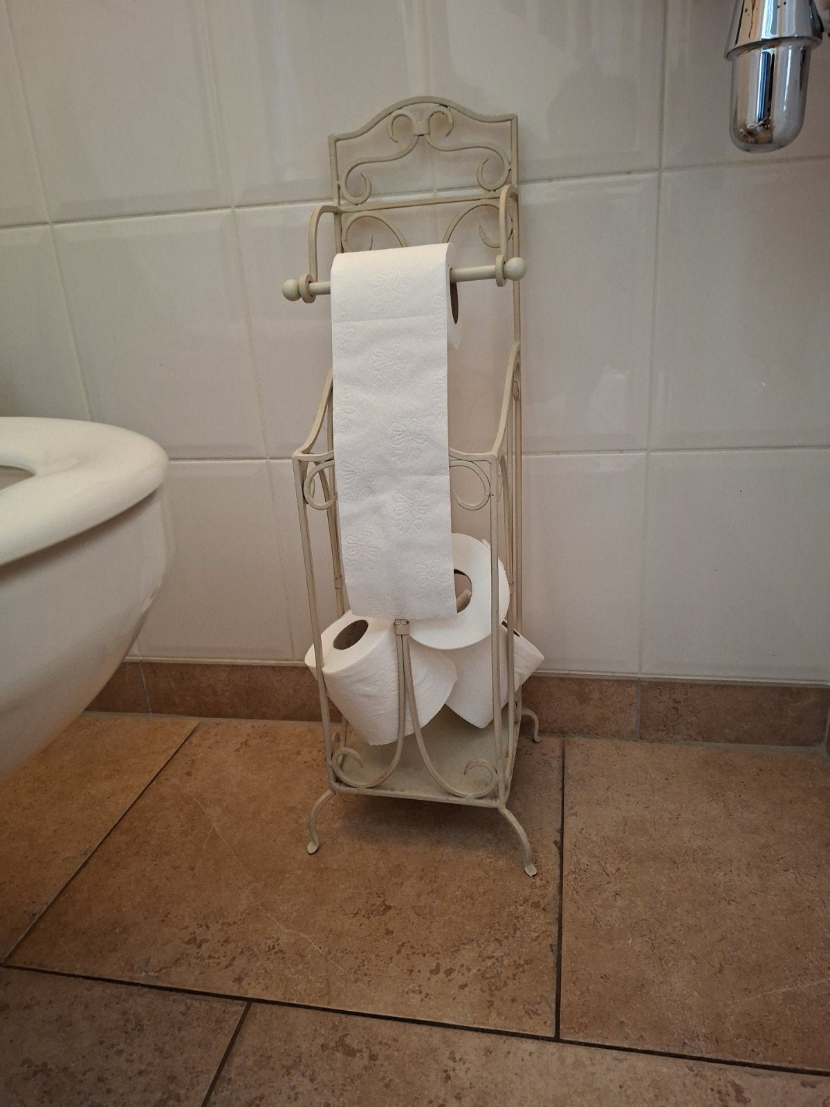 Brocante toiletrol houder, ook voor voorraad, Ophalen, Beige, Metaal, Gebruikt