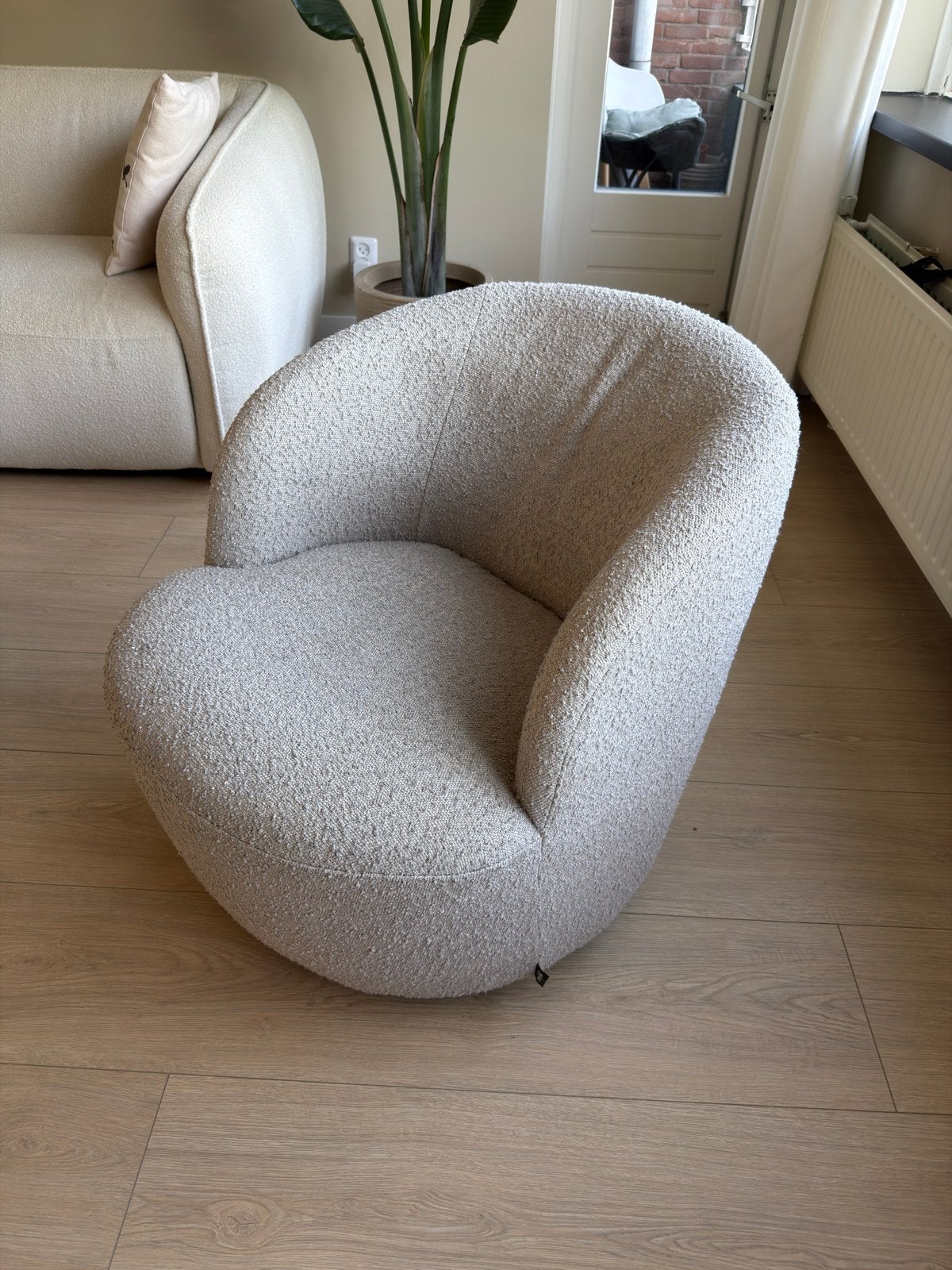 Nette gebruikte draaibare fauteuil van Woood! Beige grijs, Ophalen of Verzenden, Gebruikt, Stof, 75 tot 100 cm