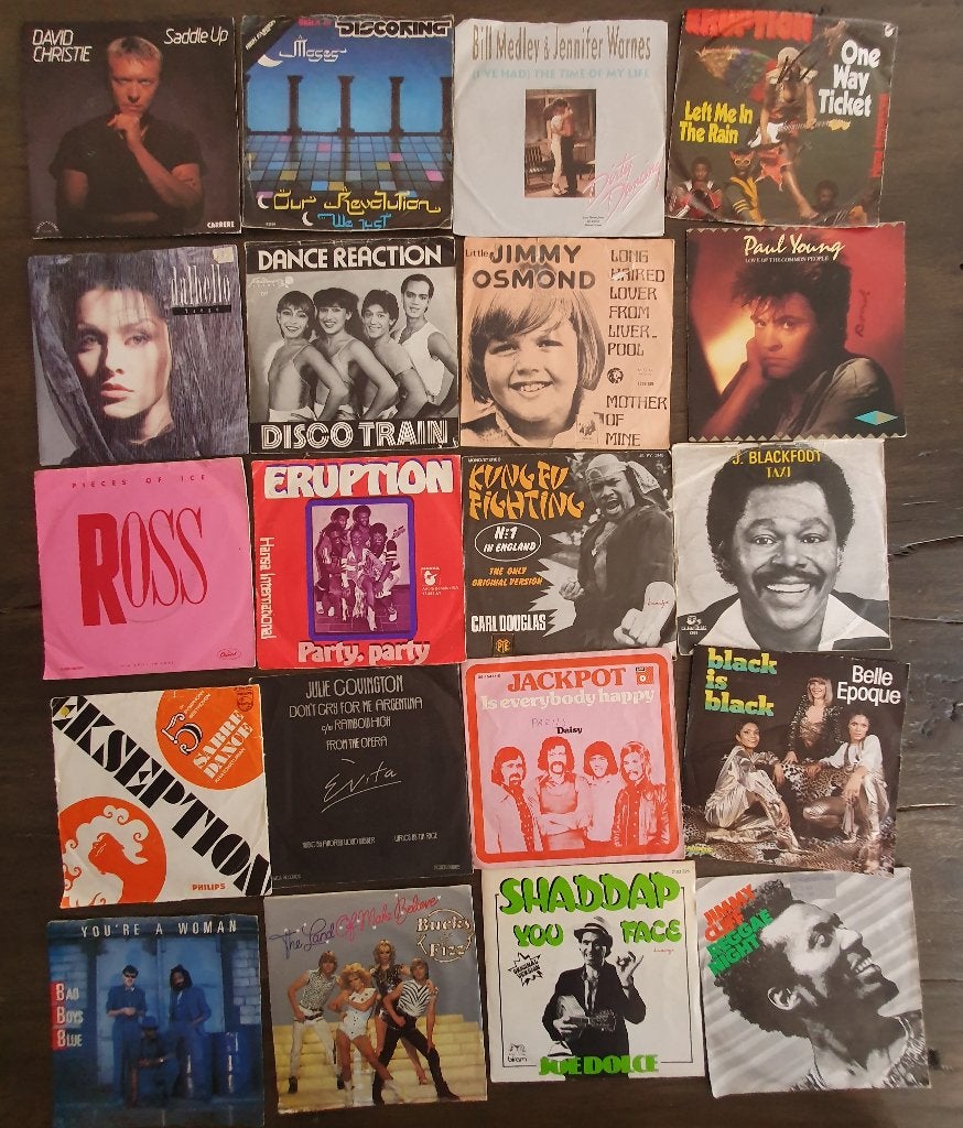 Partij verzameling jaren 70 en 80 singles (200 stuks), Cd's en Dvd's, Gebruikt, 7 inch, Pop, Fotohoes