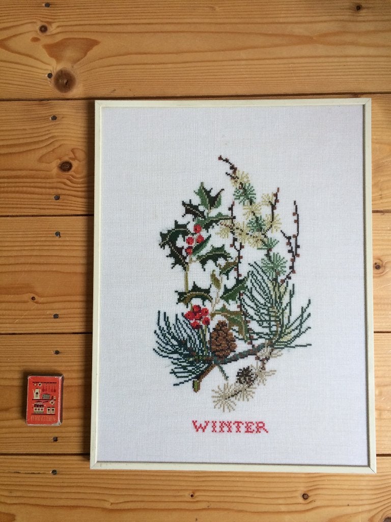 Kersthulst geborduurd schilderijtje winter wonderland hulst, Minder dan 50 cm, Gebruikt, Oorspronkelijke maker, Overige typen