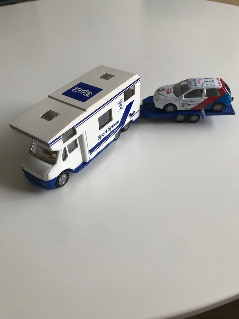 Siku 3130 Wohnmobil mit Anhänger und Tourenwagen 1:55, Ophalen of Verzenden, Zo goed als nieuw, Auto