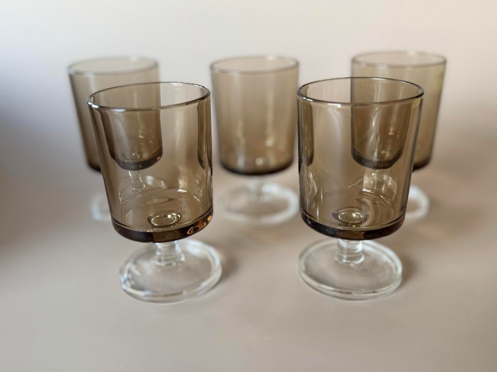 5x Luminarc Cavalier Suéde wijnglazen rookglas jaren '70, Ophalen of Verzenden