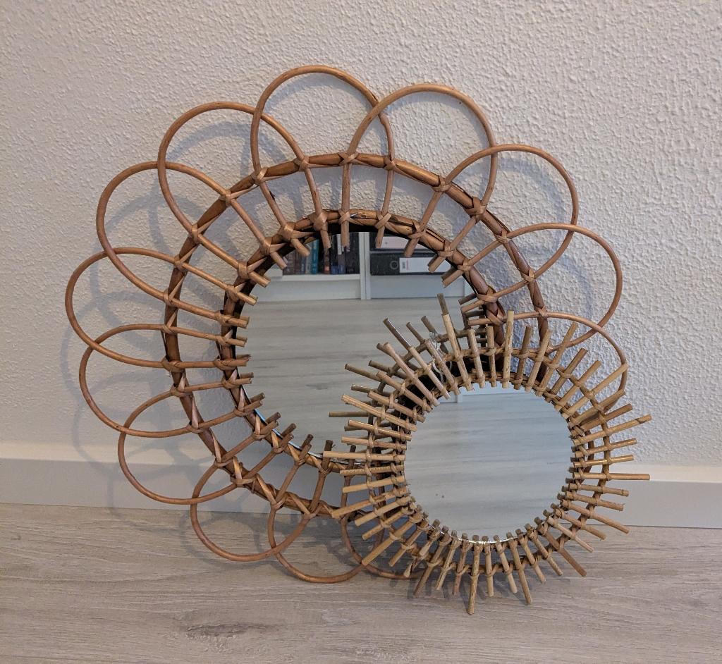 Set van 2 decoratieve spiegels, Huis en Inrichting, Woonaccessoires | Spiegels, Ophalen, Minder dan 50 cm, Rond, Zo goed als nieuw