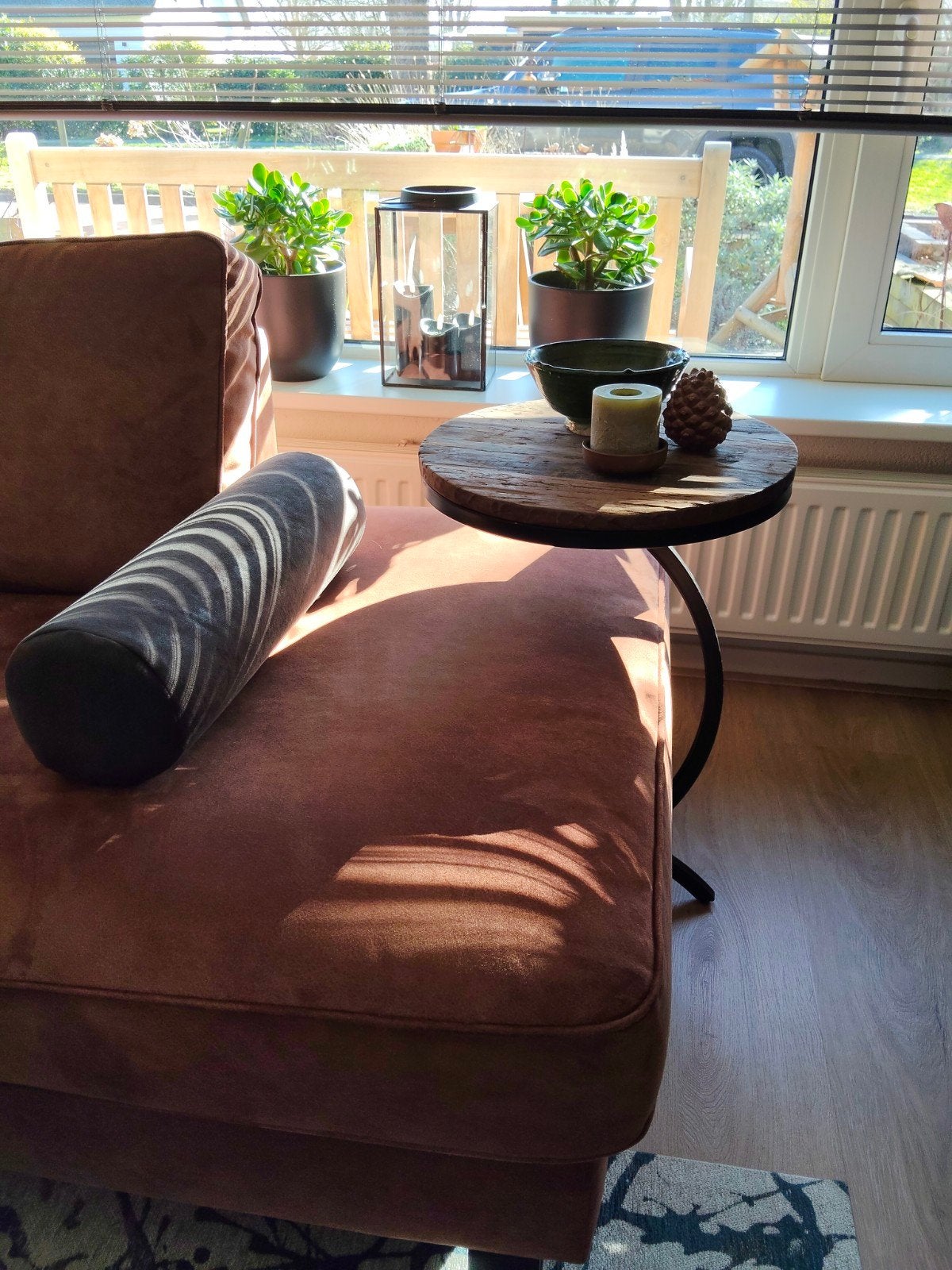 Banktafel/bijzettafel oud hout, Huis en Inrichting, Tafels | Eettafels, Ophalen, 50 tot 100 cm, Rond, Tot twee personen