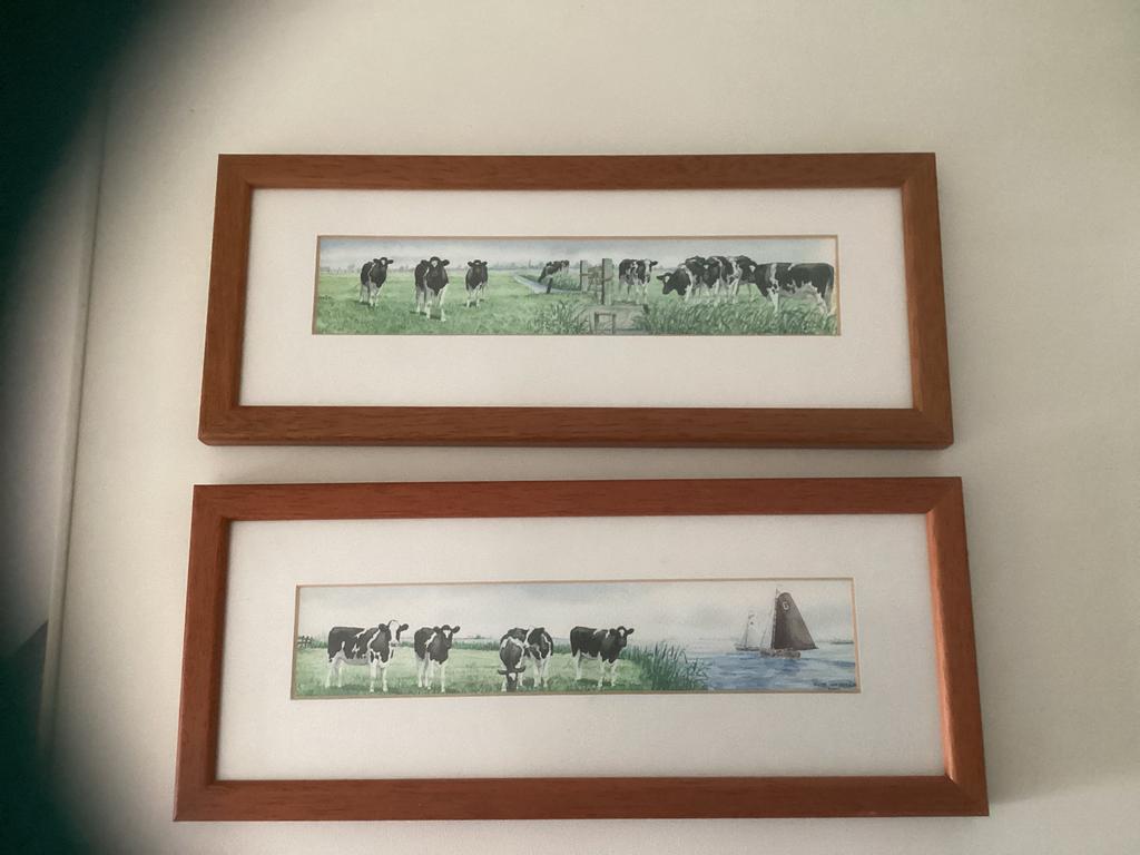 Wiebe van der Zee, 2x schilderijtje koeien, Ophalen of Verzenden, Minder dan 50 cm, Schilderij