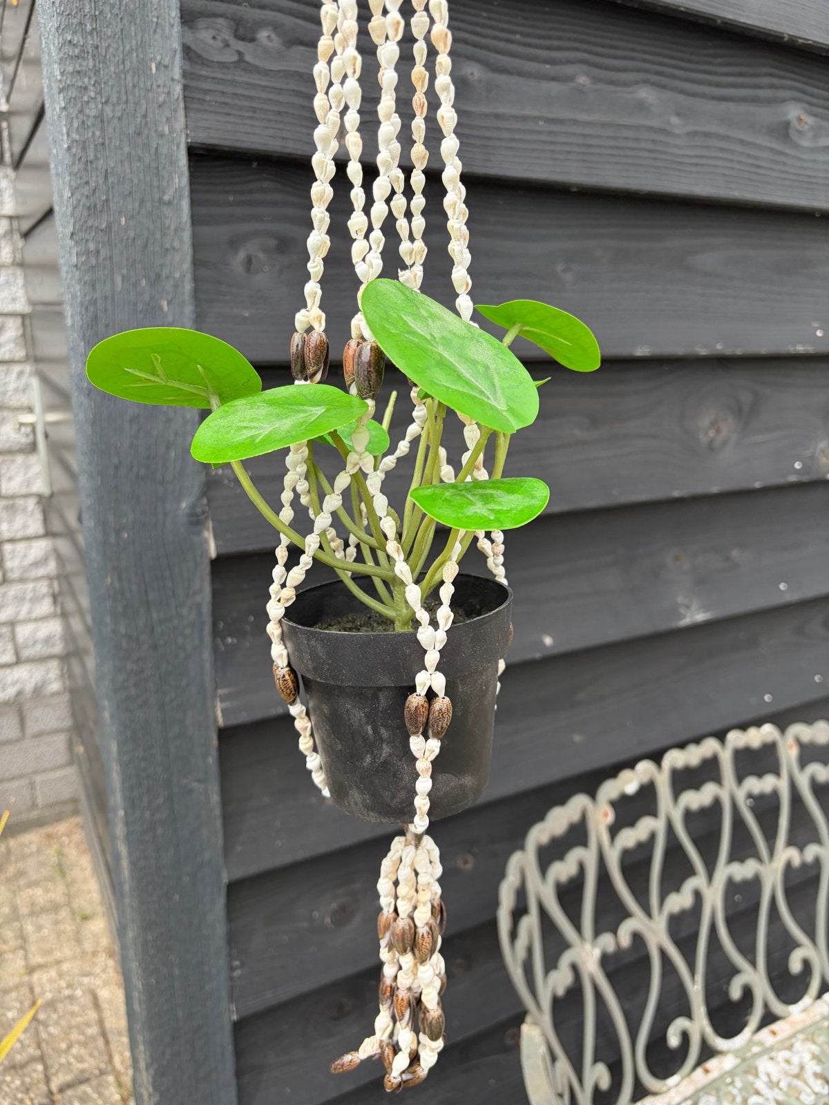 Macramé plantenhanger met schelpen, Beige, Boho, Nieuw, Ophalen of Verzenden