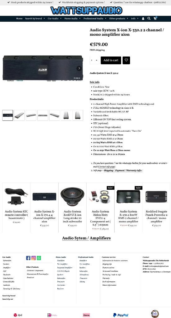 Audio System X-ion X-330.2 2 kanaals / mono versterker XION, Info@optimount.nl, Nieuw, Ophalen of Verzenden, Anholtseweg 48A 7091 HB DINXPERLO