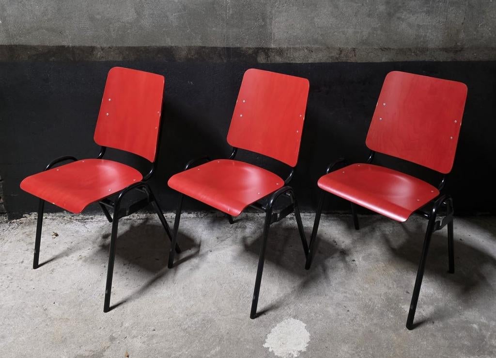 Partij 112 x Vintage schoolstoelen hout cafe horeca stoelen, Ophalen of Verzenden