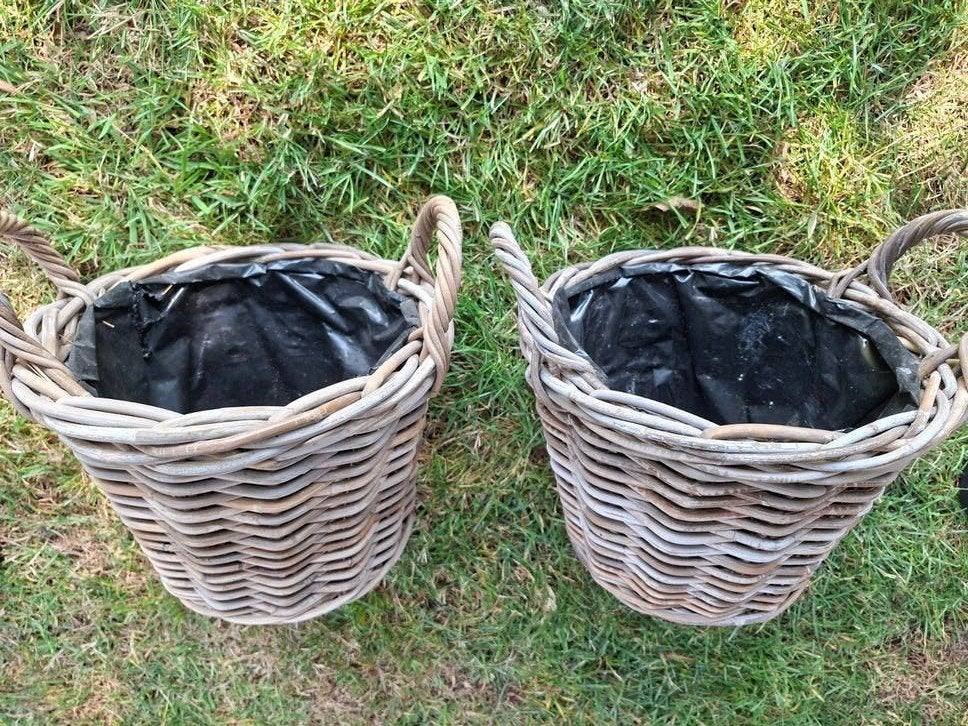 2 rieten plantenmanden, Overige materialen, Gebruikt, Minder dan 60 cm, Rond
