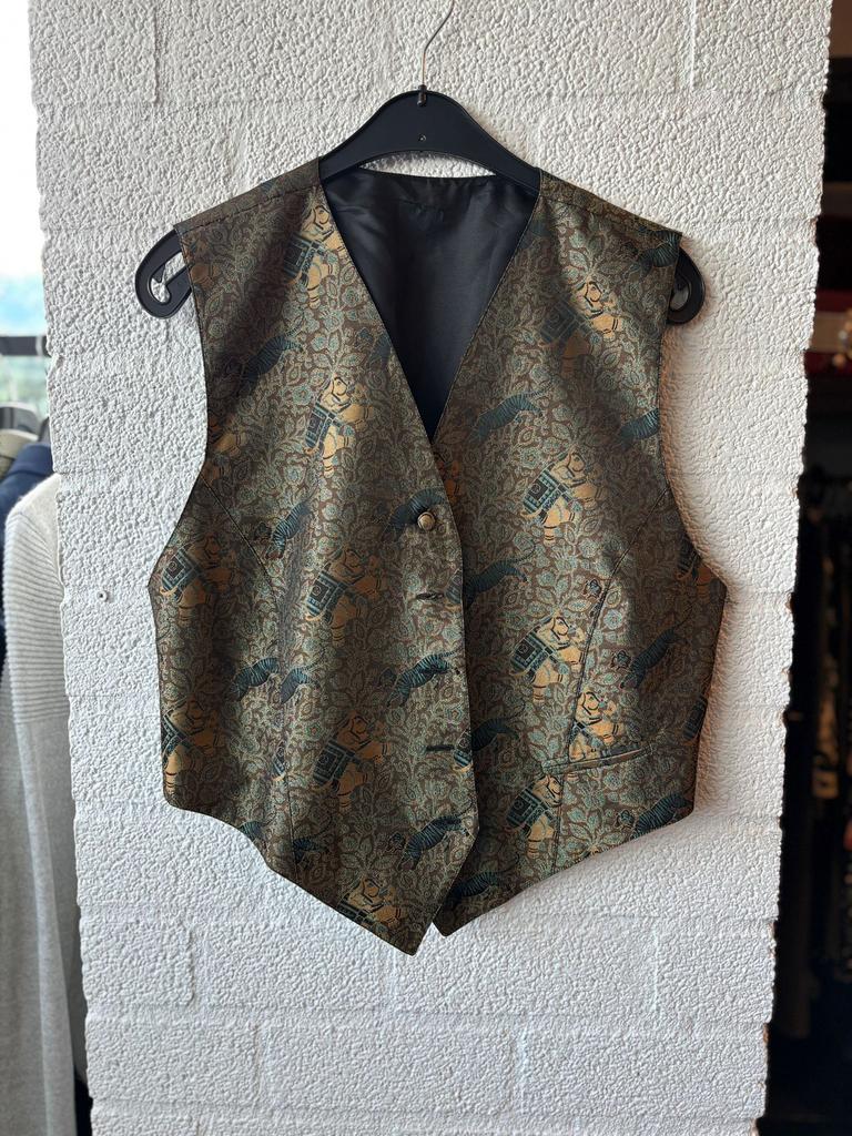Vintage gilet maat 40 print met dieren, Ophalen of Verzenden, Zo goed als nieuw, Maat 38/40 (M), Overige kleuren