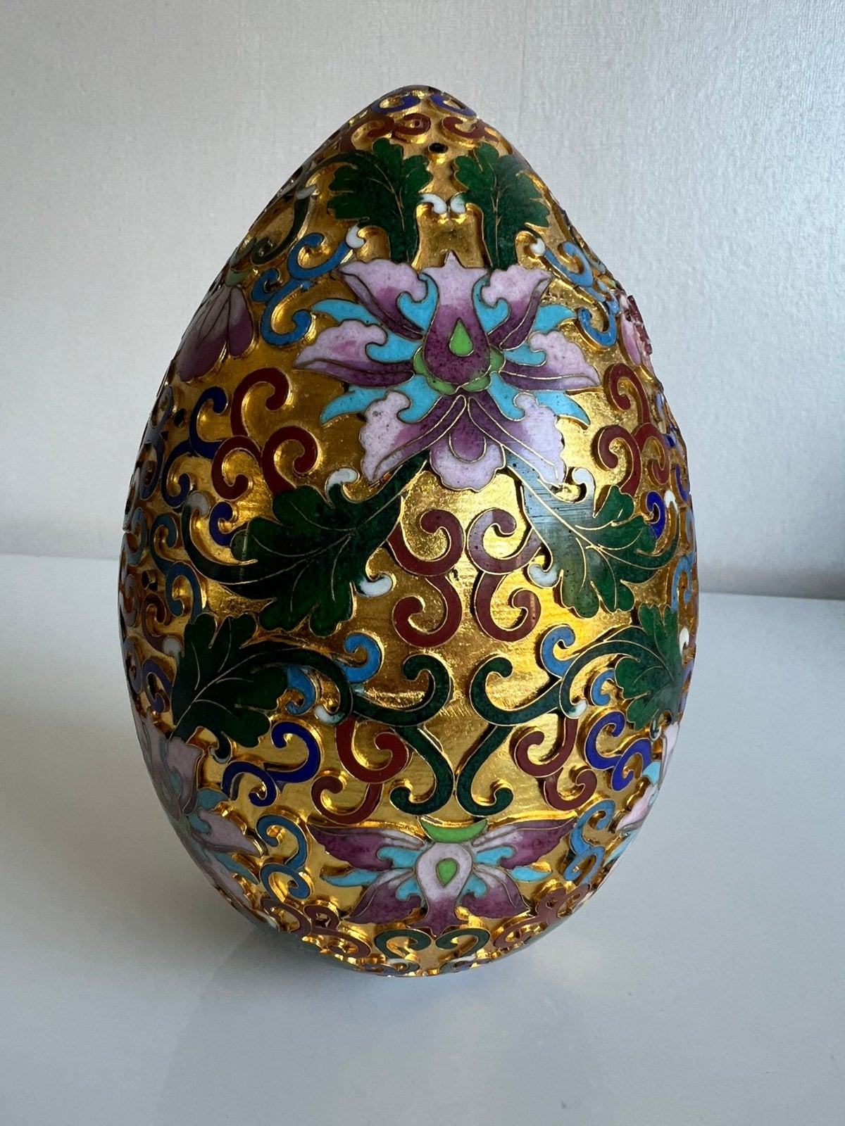 Vintage Groot Cloisonne Ei Egg Emaille Verguld Bloemen 50’s, Ophalen of Verzenden