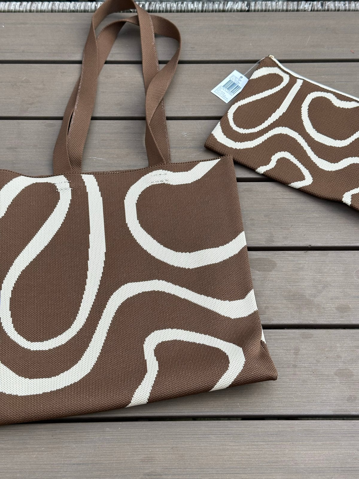 Bruine shopper met abstract patroon en bijpassend tasje, Ophalen of Verzenden, Nieuw, Bruin, Shopper
