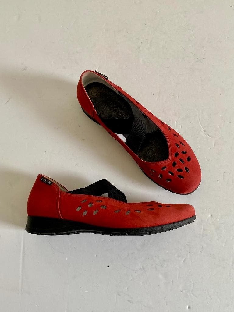 K96 Mephisto maat 40 leren sandalen open schoen rood leer, Mephisto, Zo goed als nieuw, Rood, Sandalen of Muiltjes