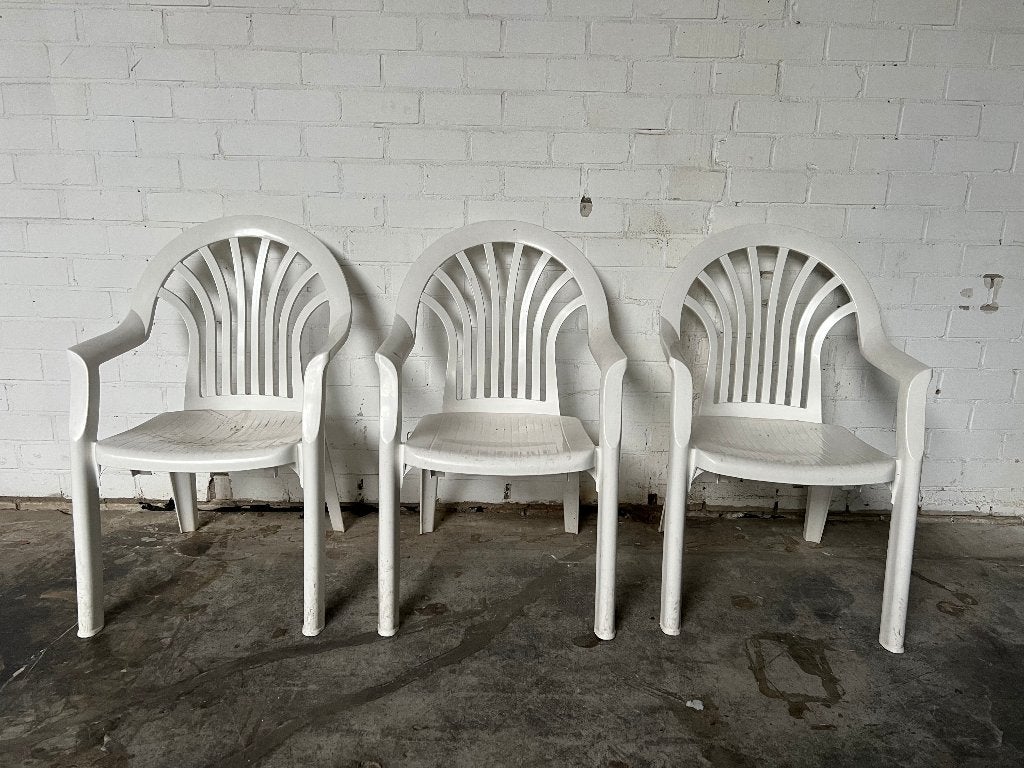 Keter kunststof tuinstoelen wit stapelbaar met armleuning, Ophalen of Verzenden, Zo goed als nieuw, Kunststof, Stapelbaar