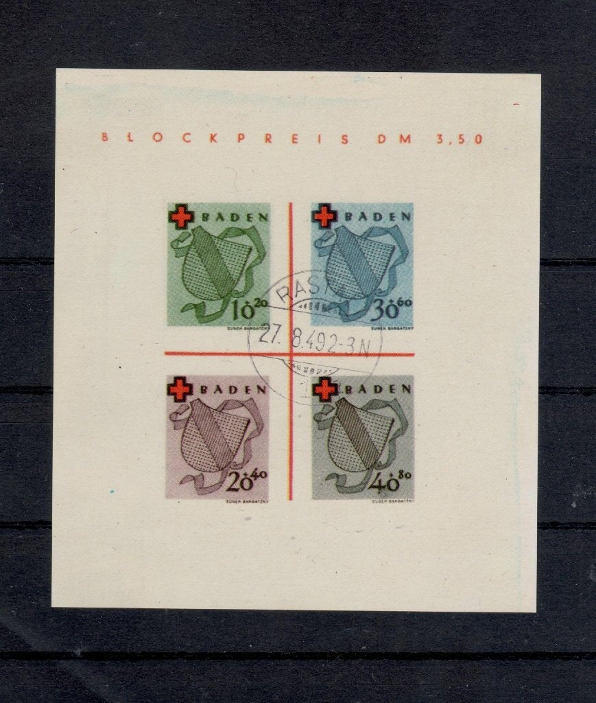 B1) 1949 Baden blok 2 €1500 uit oud archief geen garantie, Verzenden, Overige periodes, Gestempeld