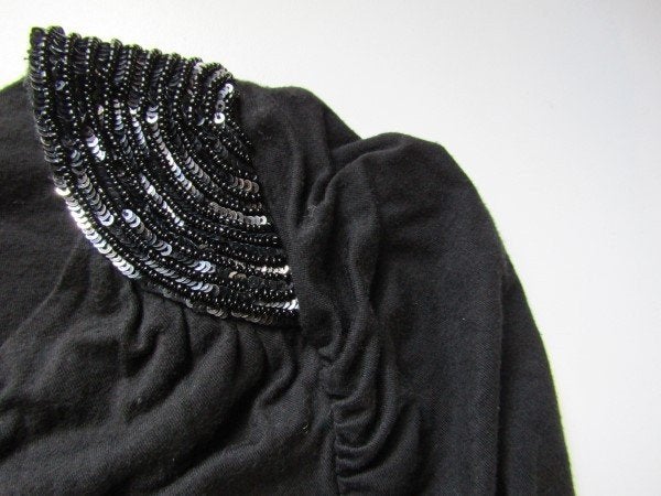 F219 EXPRESSO mt L tuniek zwart kraaltjes watervalhals, Kleding | Dames, Zwart, Maat 42/44 (L), Zo goed als nieuw, Verzenden