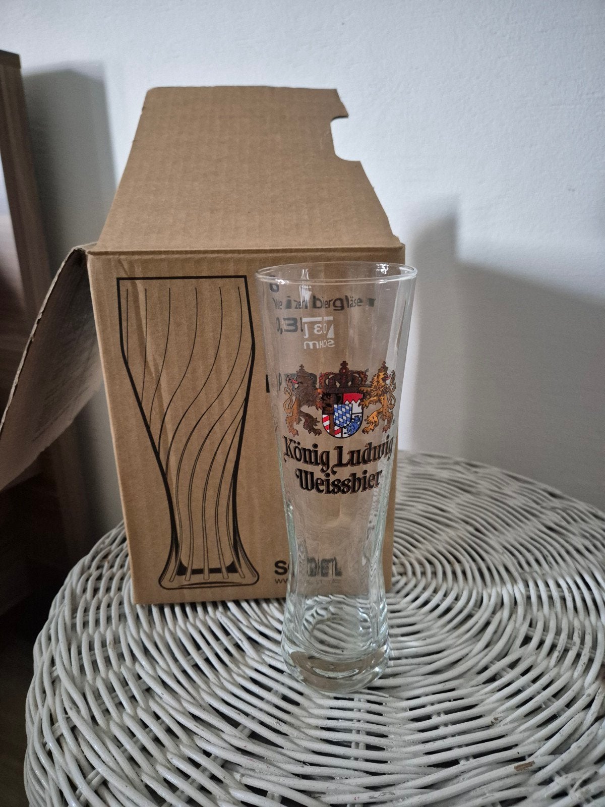 6 König Ludwig Weissbier glazen in doos, Ophalen of Verzenden, Nieuw, Glas, Meerkleurig