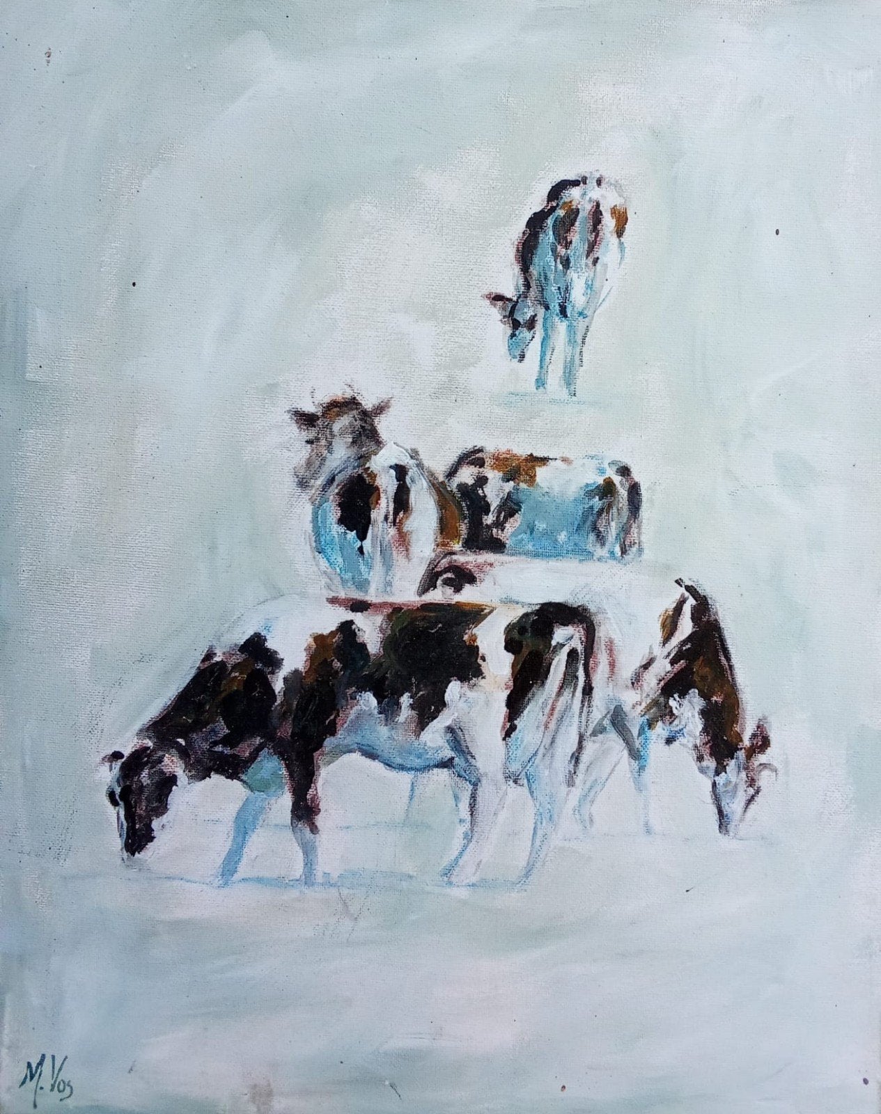 Schilderij M. Vos - Koeien in weide (40x50 cm), Antiek en Kunst, Kunst | Schilderijen | Klassiek, Ophalen of Verzenden, Impressionistisch
