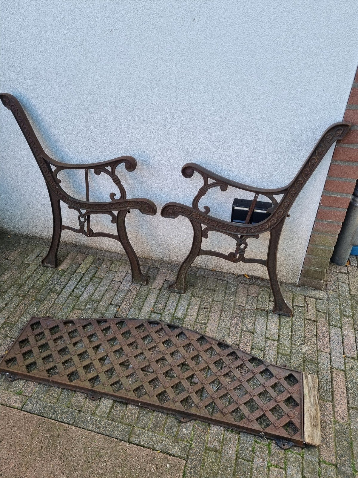 Zware metalen zijstukken tuinbank., Tuin en Terras, Ophalen, Metaal