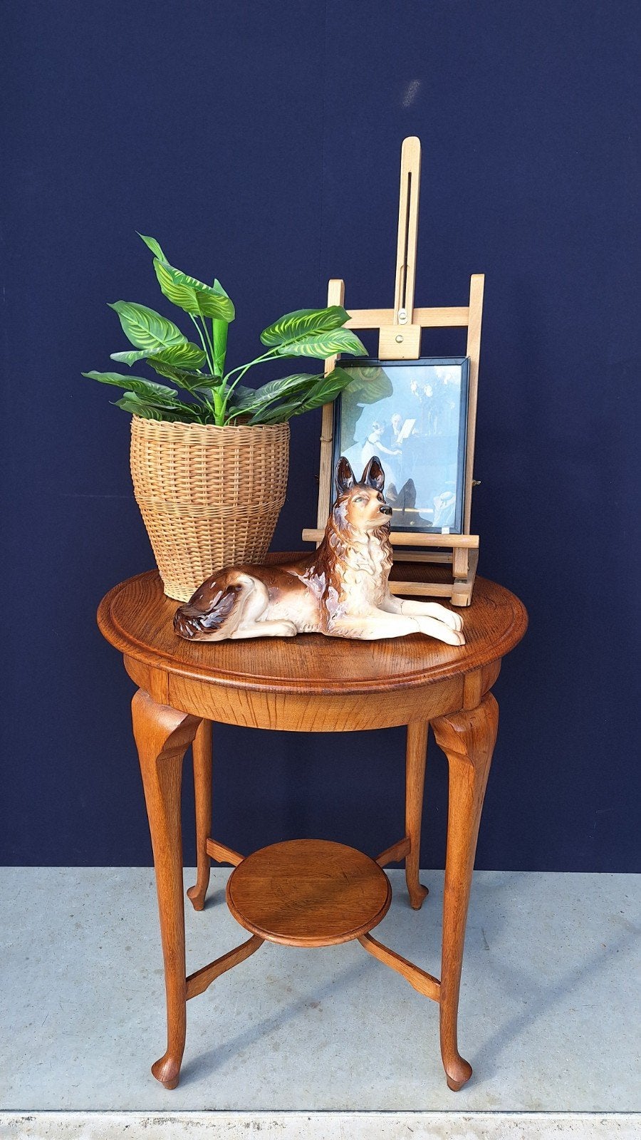 eiken vintage ronde wijntafel, bijzettafel, Queen Ann style, Huis en Inrichting, Minder dan 55 cm, Gebruikt, Vintage, Rond