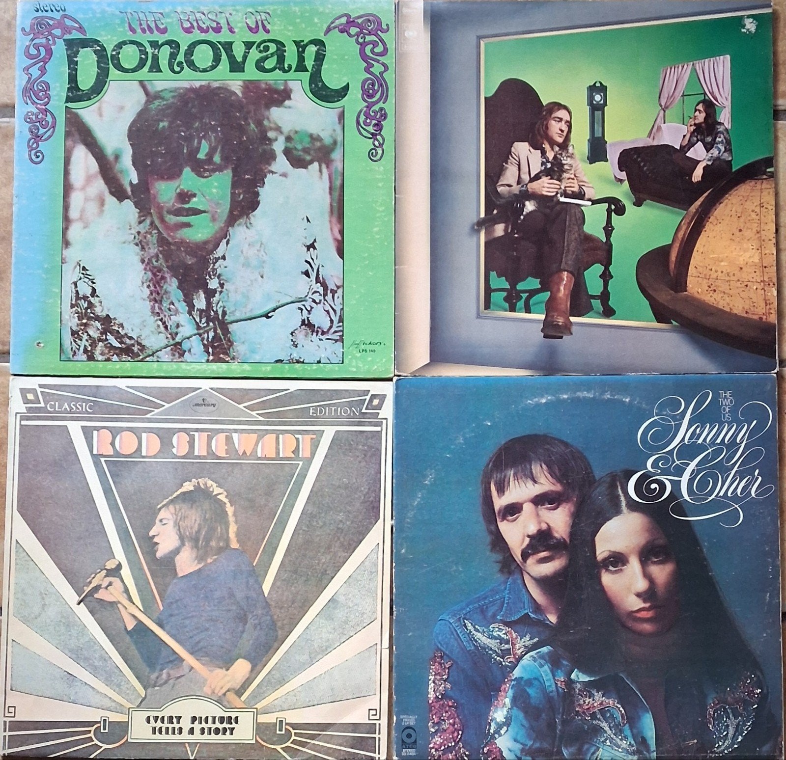 DONOVAN, DAVE MASON, ROD STEWART, SONNY & CHER. 4  vinyl lp', Cd's en Dvd's, Vinyl | Pop, Zo goed als nieuw, Pop, LP, Fotohoes