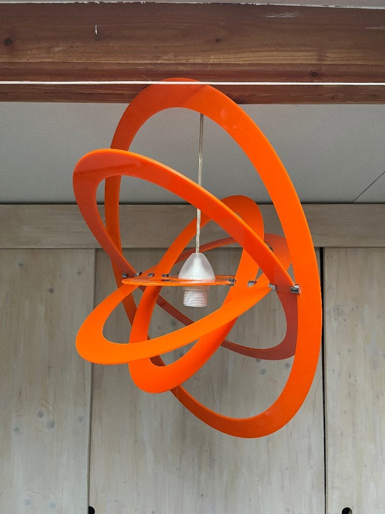 Vintage Oranje Hanglamp "Saturnus", Ophalen of Verzenden, Zo goed als nieuw, Kunststof, 50 tot 75 cm