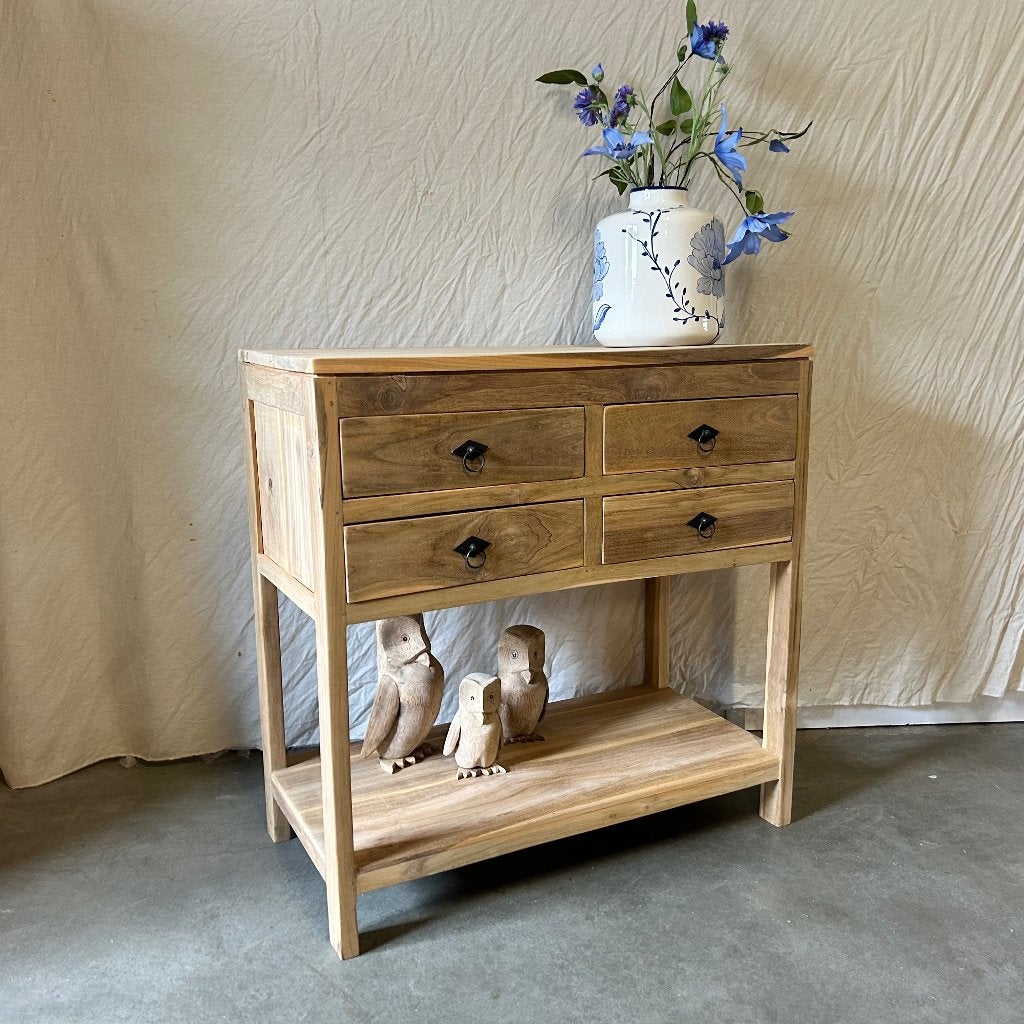 sidetable teak - 80 x 40 cm - 4 lades  – Gratis bezorgd