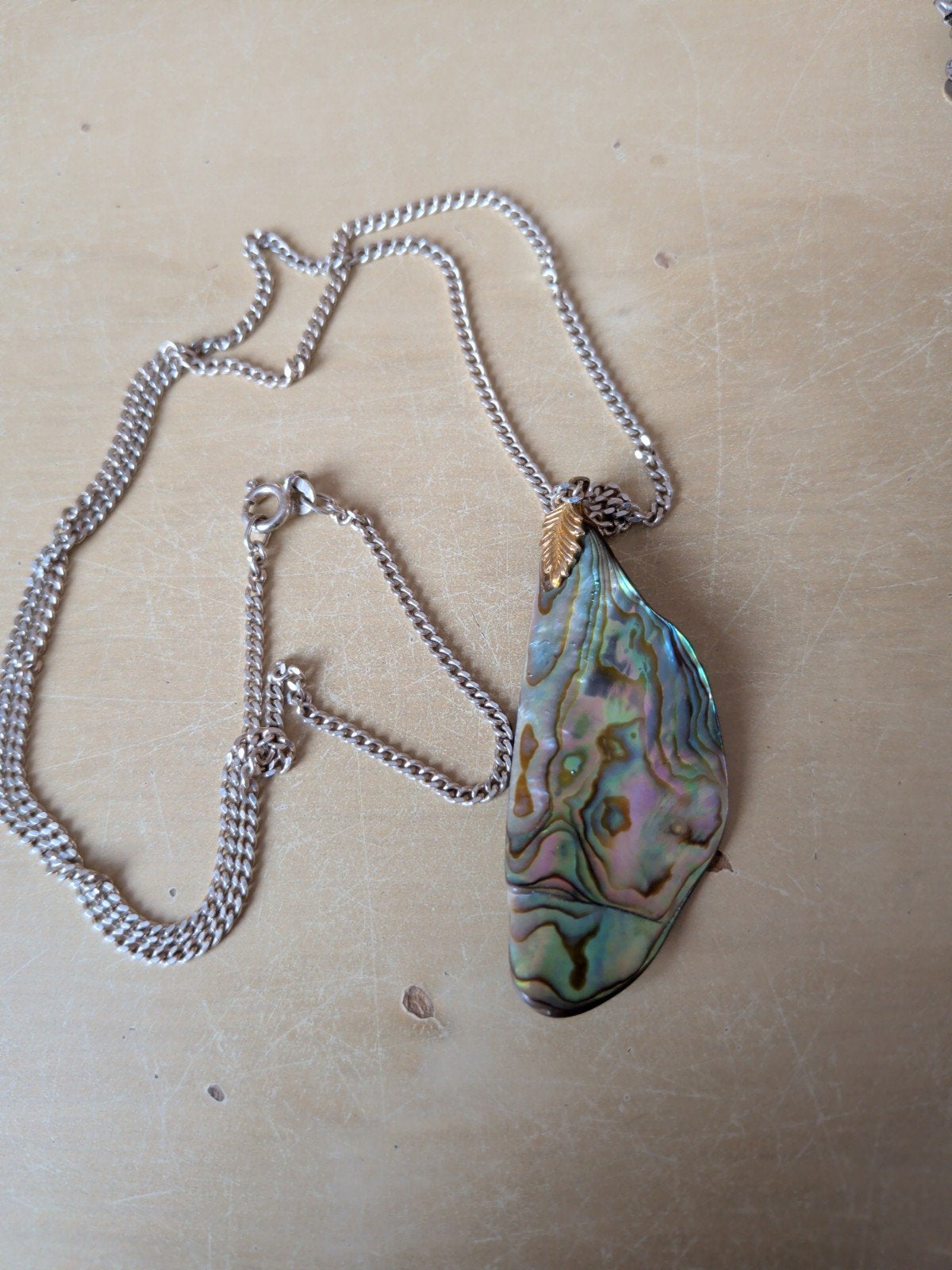 Zilveren ketting met abalone hanger, Met hanger, Gebruikt, Ophalen of Verzenden, Zilver