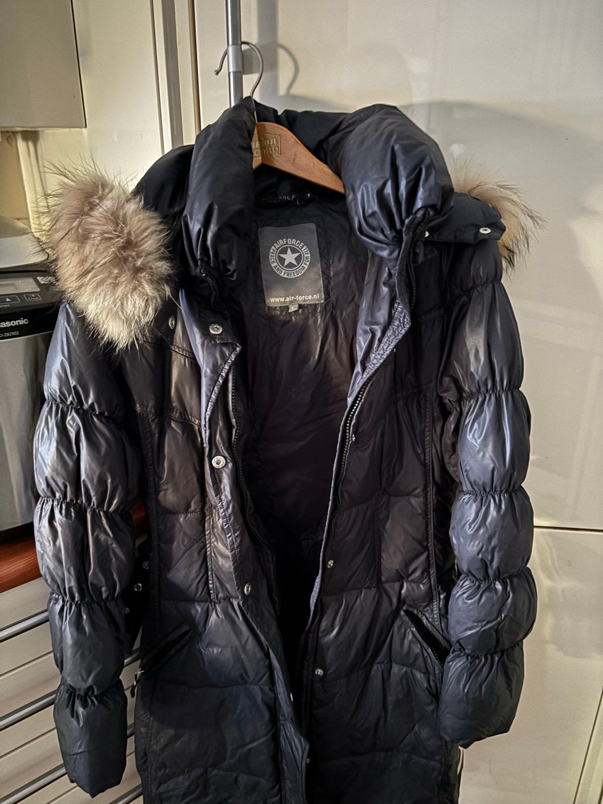 Mooie blauwe Air-Force winterjas, maat 40, lengte 92 cm, Ophalen of Verzenden, Gedragen, Maat 38/40 (M), Blauw