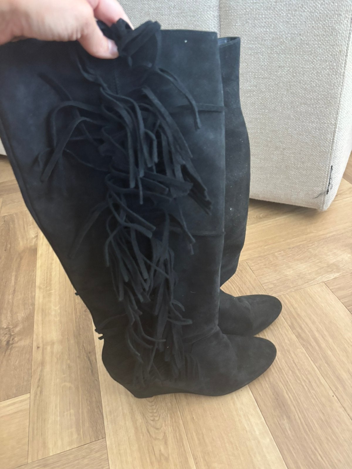 Laarzen met franjes en sleehak, Kleding | Dames, Schoenen, Ophalen, Hoge laarzen, Zwart, Zo goed als nieuw
