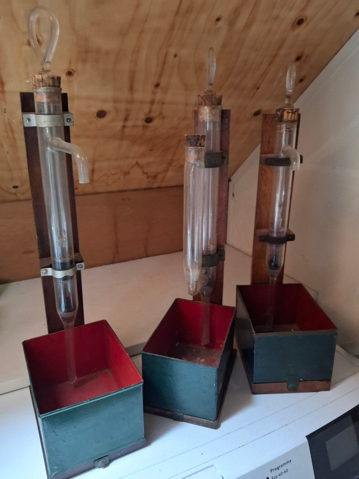 Set van 3 antieke glazen  waterpomp lesmodel op ho, Antiek en Kunst, Antiek | Glas en Kristal, Ophalen of Verzenden