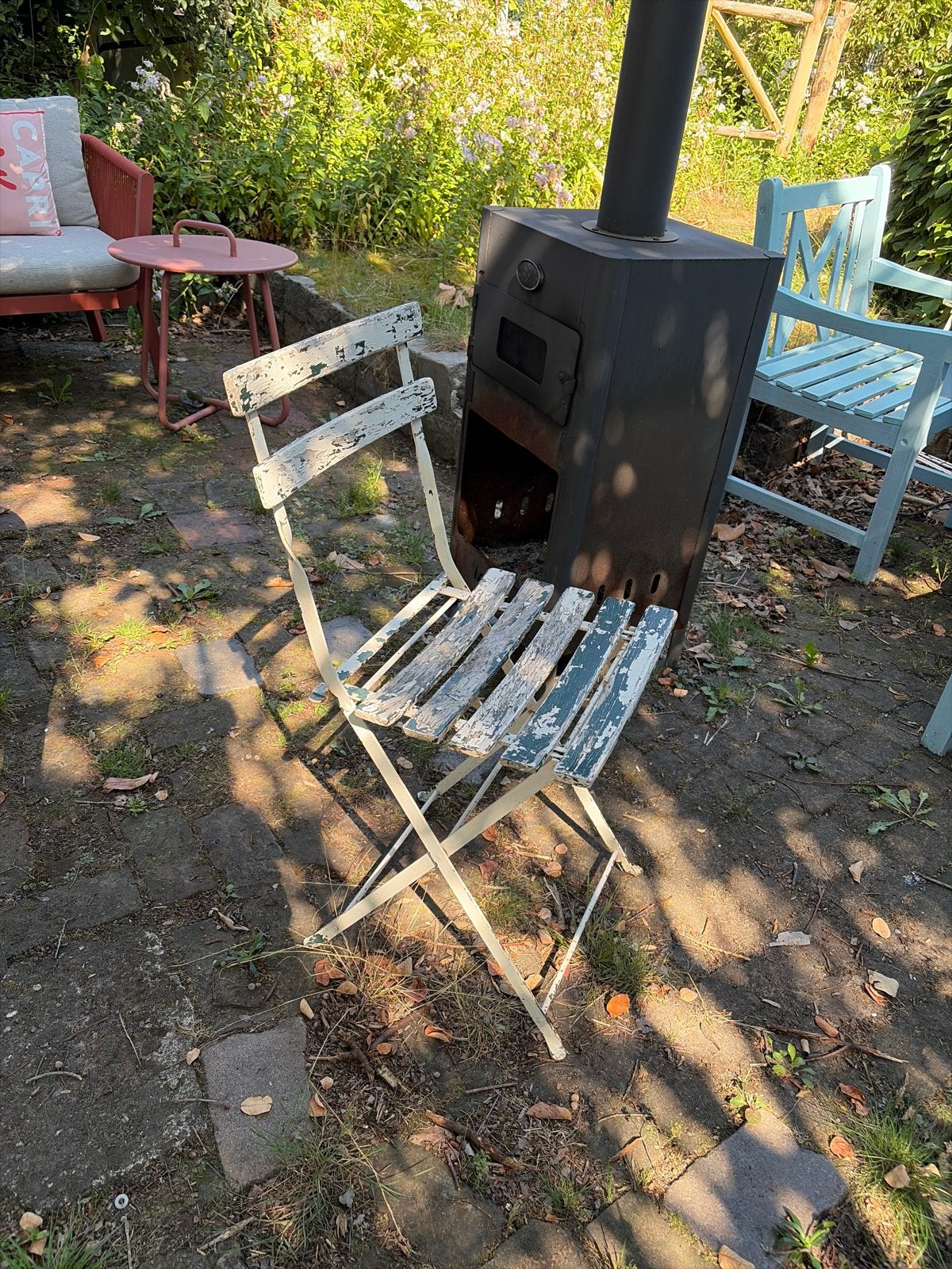 Romantische bistro stoelen 4x, Ophalen, Gebruikt, Hout, Inklapbaar