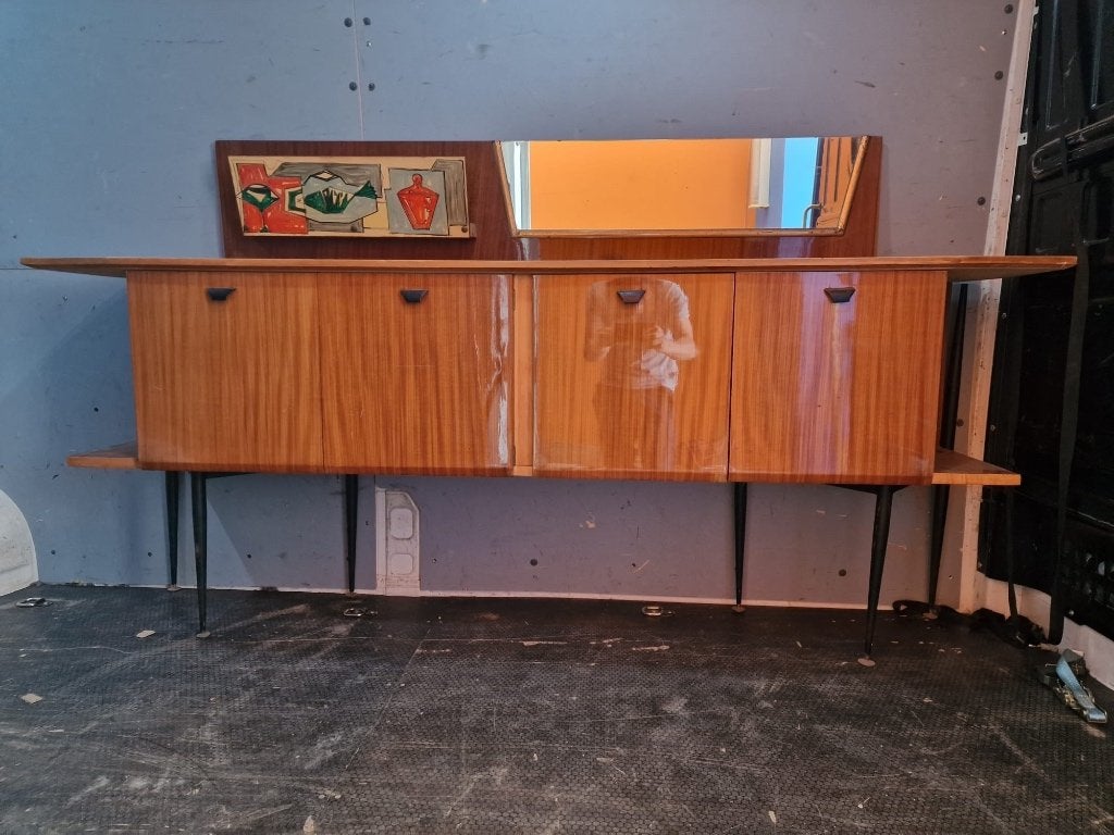 1960’s Italian Midcentury Modern serving cabinet-sideboard, Glas, Ophalen of Verzenden, 200 cm of meer, 25 tot 50 cm