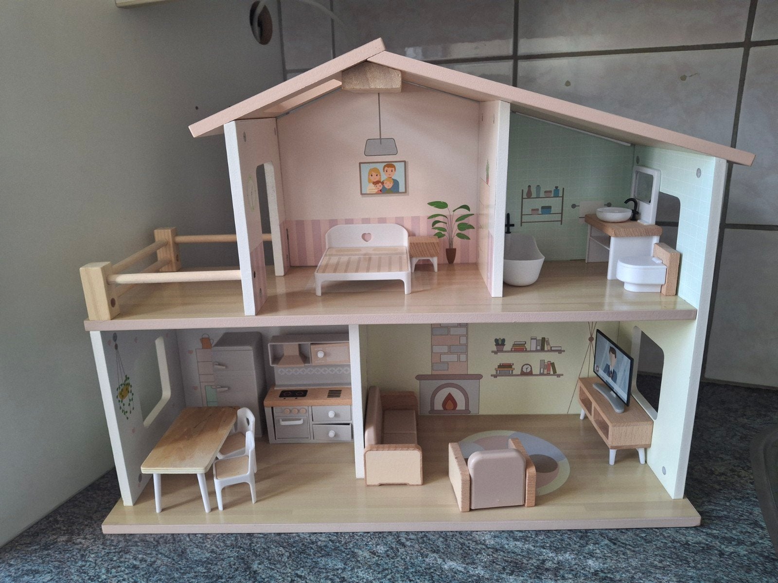 Houten poppenhuis met meubels, Ophalen of Verzenden, Gebruikt, Poppenhuis