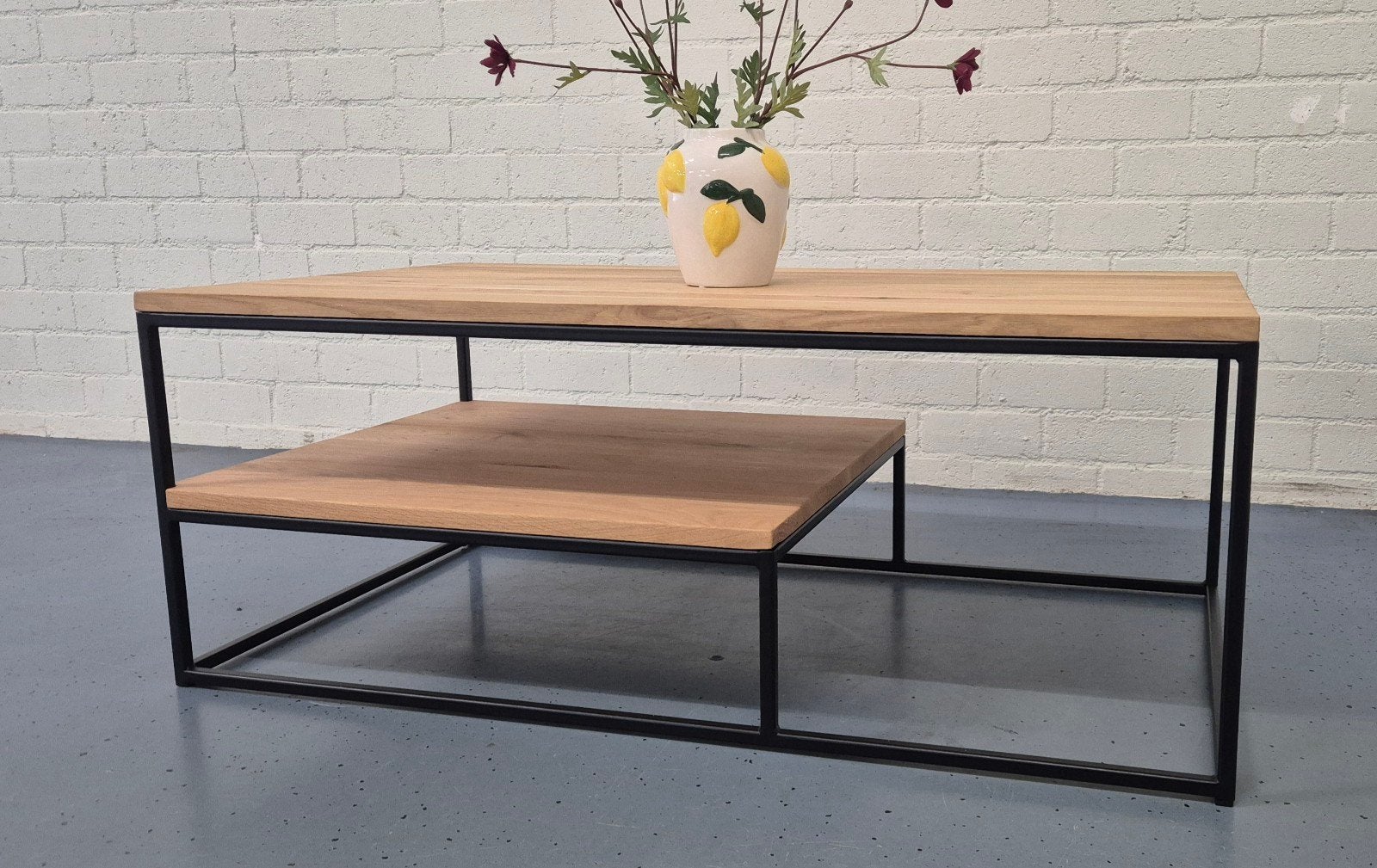 NIEUWE SALONTAFEL EIKEN/STAAL 110x60 | DIRECT LEVERBAAR, Ophalen, 100 tot 150 cm, ., Eikenhout